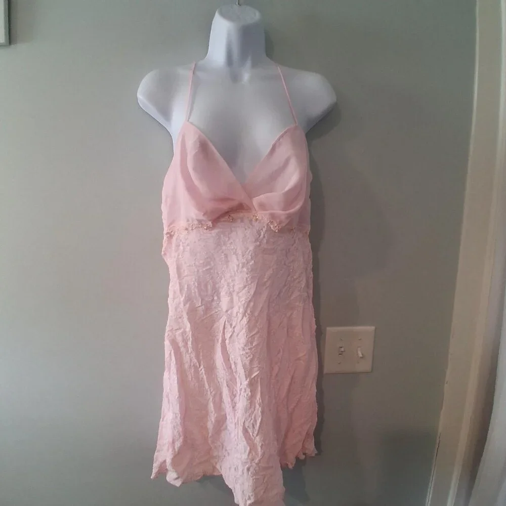 Cinema Etoile nwt vintage Lingerie set womens Large pink babydoll top dres thong